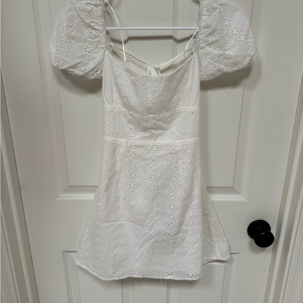 Princess Polly Havena Anglaise White Eyelet Puff-Sleeve Mini Dress